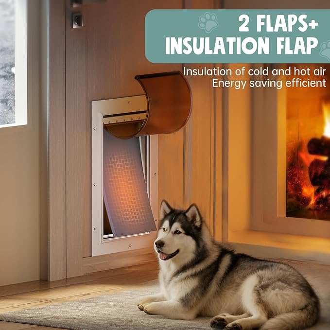 Extra Large Dog Door for Door All Aluminum 3 Flaps White, Heavy Duty XL Dog Door for Dogs, Large Pet Door, with Insulation Flap and Lockable Closing Panel, Durable Rust Resistant, for Pet Up to 220lbs