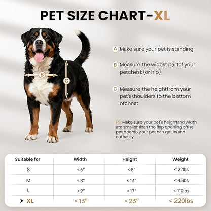 All Aluminum XL Dog Door for Exterior Door, Extra Large Dog Door, Heavy Duty Pet Door, Double Magnetic Flaps, Thermal Tnsulation, Energy Efficient, Sliding Lock Panel (Pets Up to 220Lb)