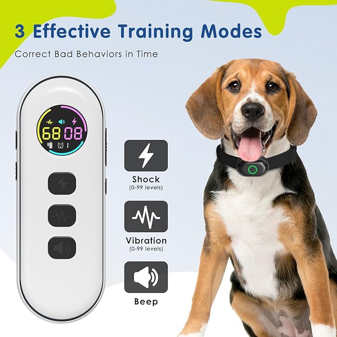 Dog Bark Collar, Dog Training Collar for One Large & One Small Dog Shock Collar, Rechargeable Waterproof Smart Bark Collar with 1300ft Remote, 3 Training Modes(White&Black)