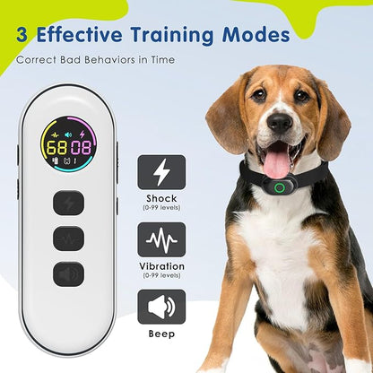 Dog Bark Collar, Dog Training Collar for One Large & One Small Dog Shock Collar, Rechargeable Waterproof Smart Bark Collar with 1300ft Remote, 3 Training Modes(White&Black)