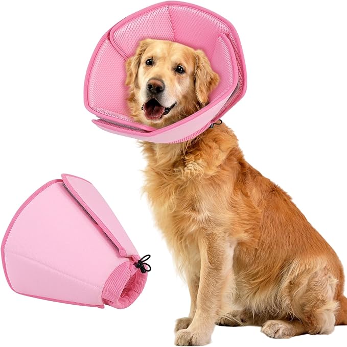Dog Cone Collar - Soft Elizabethan Collar for Dogs After Surgery, Comfy Cone for Dogs to Stop Licking, Adjustable Dog Cone Alternative for Wound Healing (Pink L)