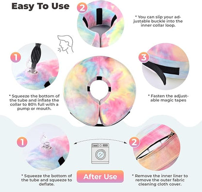 Dog Cone, Uadonile Inflatable Cone Collar for Dogs and Cats, Dog Neck Collar Recovery E-Collar Alternative After Surgery, Elizabethan Collar for Dogs Recovery(Tie-dye Pink Blue, S)