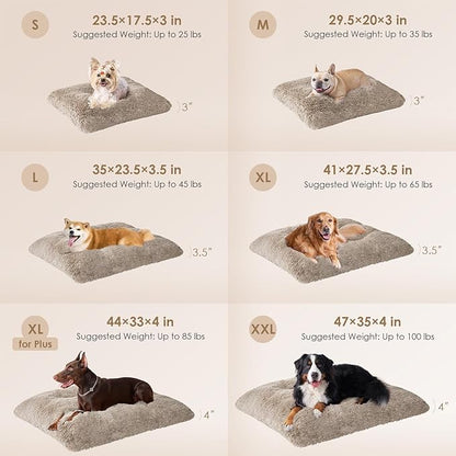 EHEYCIGA Fluffy Dog Crate Bed for Extra Large Dogs, Plush Faux Fur XLP Pad, Calming Anti Anxiety XL Plus Bed for Crate, Washable Soft Warm Dog Mat with Non-Slip Bottom, Taupe