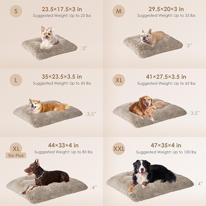 EHEYCIGA Fluffy Dog Crate Bed for Extra Large Dogs, Plush Faux Fur Crate Pad, Calming Anti Anxiety XL Dog Bed, Washable Soft Warm Crate Mat with Non-Slip Bottom, Taupe