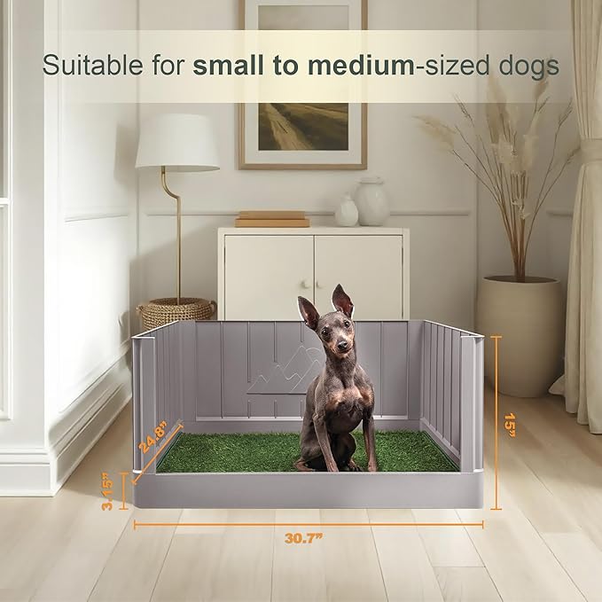 Pup en Suite Potty - Dog Litter Box, Pee Pad Holder with High Walls, Indoor Dog Potty Tray for Potty Training, Easy to Build Pee Pad Holder with Turf Patch, Dog Grass Pad Reusable with Tray