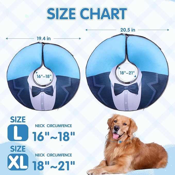 EXPAWLORER X-Large Widen Soft Dog Cone Collar - Inflatable Dog Neck Donut Collar Alternative After Surgery to Stop Licking,Adjustable Protective Recovery E Collar(Blue Suit)