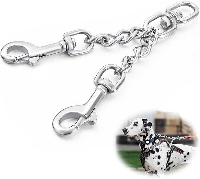 Prong Collar Safety Clip Stainless Steel Dog Safety Clip, Leash Backup with Dual Clasps, Collars and No Pull Harness Connectors