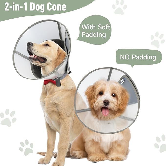 Soft Dog Cone Collar for Large Medium Small Dogs After Surgery, Adjustable Pet Recovery E-Collar, Elizabethan Collar for Dogs and Cats, Grey Small