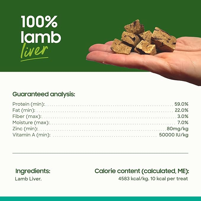 smallbatch Freeze Dried Dog Treats, Lamb Liver Treats for Dogs & Cats, High Protein, Single Ingredient Dog Treat for Training or Food Topper, Natural, Humanely Sourced Meat, Made in the USA, 4 oz