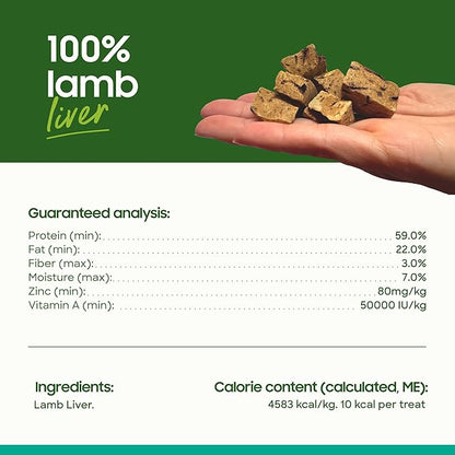 smallbatch Freeze Dried Dog Treats, Lamb Liver Treats for Dogs & Cats, High Protein, Single Ingredient Dog Treat for Training or Food Topper, Natural, Humanely Sourced Meat, Made in the USA, 4 oz