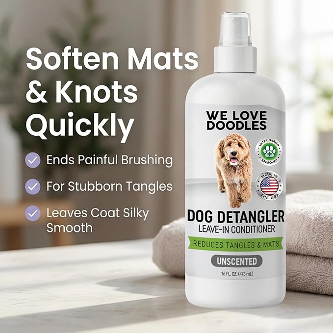 We Love Doodles Dog Detangler Spray - Leave-in Conditioner for Dogs - Dog Detangling Spray - Dematting Spray for Dogs - Tangle Remover - Made in The USA (Hypoallergenic Unscented)