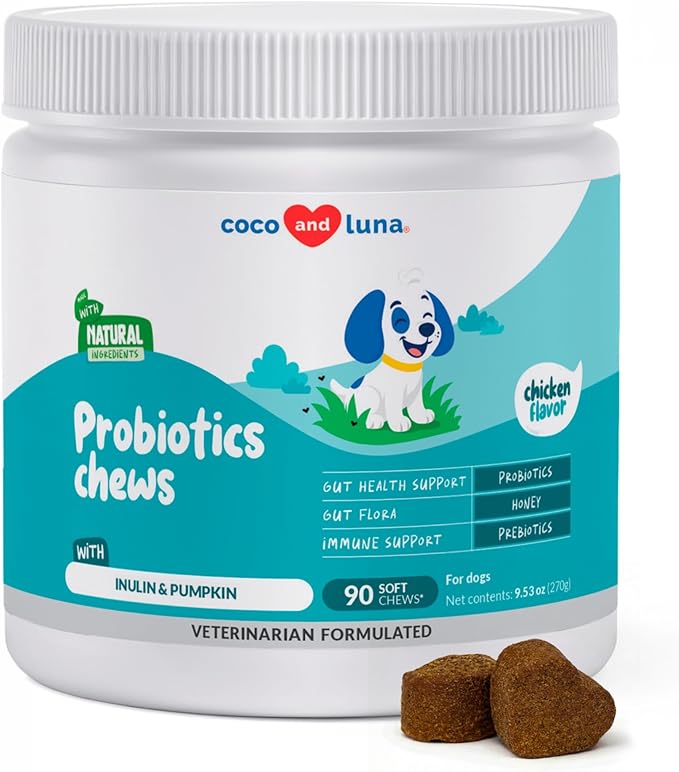 Probiotics for Dogs – Digestive & Diarrhea Support – 90 Soft Chews – Vet Formulated – Gut Health & Immune Support