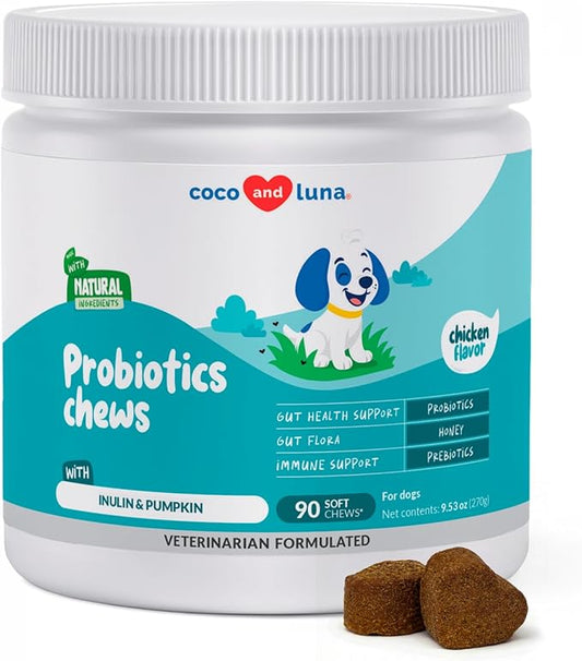 Probiotics for Dogs – Digestive & Diarrhea Support – 90 Soft Chews – Vet Formulated – Gut Health & Immune Support
