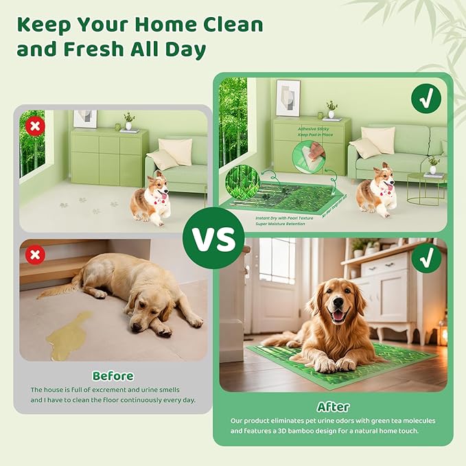 Puppy Pads XL 30 Count - 28"x34" Extra Large Pee Pads for Dogs Odor Blocking, Leak-Proof Potty Training Pad Super Absorbent, 6-Layer Leak-Bamboo Patterns Dog Pads