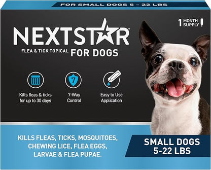 NEXTSTAR Flea and Tick Prevention for Dogs, Repellent & Control, Fast Acting Waterproof Topical Drops, Flea and Tick Prevention for Small Dogs, 1 Monthly Dose