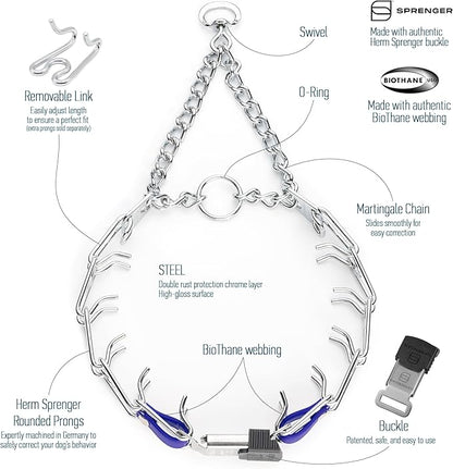 Herm Sprenger Chrome Plated Steel Dog Collar with Quick Release ClicLock Buckle and Biothane Insert Training Collar for Dogs Made in Germany (Blueberry Royal, 22in x 3.0mm(Neck Size up to 18-19in))