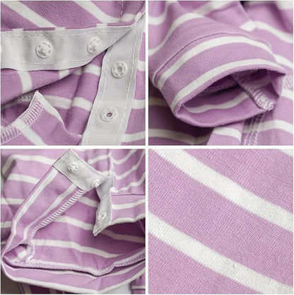 Dog’s Recovery Suit Post Surgery Shirt for Puppy, Full Coverage Dog's Bodysuit Wound Protective Surgical Clothes for Small and Medium Pets (Purple White Stripe-xs)