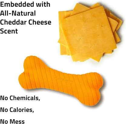 Playology Dog Toys | Dual Layer Bone Durable Chew Toy Bone for Dogs | Jumbo Cheddar Cheese Scented Toy - Easy to Clean and Made from Non Toxic Materials