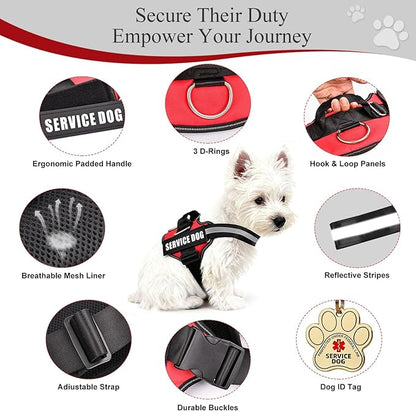Opstin Service Dog Vest, ID Tag + 50 ADA Information Cards, Service Dog Harness w Patch in Sizes X Small to XX Large, Ruggedized Metal Tag, Service Animal Information Cards, ESA Accessory Set Medium