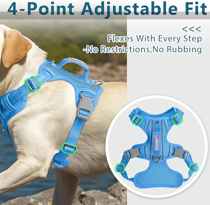 BARKBAY Dog Harness No Pull with ID Tag Pocket - Heavy Duty, Reflective, Easy Control for Large Dogs(Blue,M)