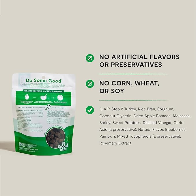 Open Farm, Be Good Bites, Soft Dog Training Treats, Small & Chewy, Made with Ethically & Sustainably Sourced Ingredients, Non-GMO Fruits & Grains, Turkey Recipe, 6oz Pouch