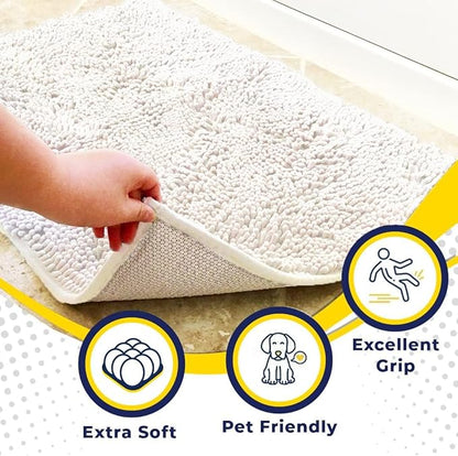 Muddy Mat® | Super Absorbent Door Mat Indoor, Microfiber Quick Dry Chenille Entryway Rug, Non-Slip Front Door Mat, Indoor Mats for Entryway, Machine Washable Pet Rug, White 30"x19"