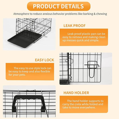 PayLessHere 18 Inch Dog Crate Kennel for Small Dogs Metal Cage Single-Door Folding Travel Indoor Outdoor Puppy Playpen with Divider and Handle Plastic Tray,Black