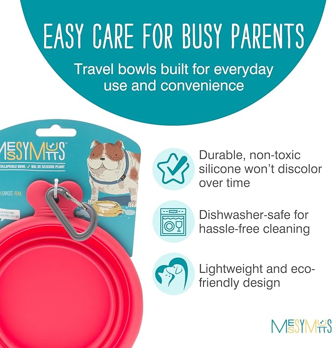 Messy Mutts Silicone Collapsible Bowl | Pet Travel Necessity | Portable Water or Food Dish | Pop Up Watering Bowl | Camping, Hiking, Walking Accessory | Large, 3 Cups | Watermelon
