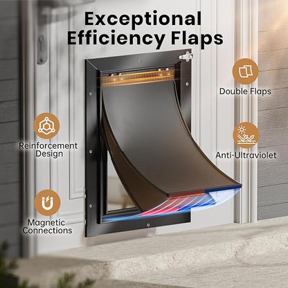 All Aluminum XL Dog Door for Exterior Door, Extra Large Dog Door, Heavy Duty Pet Door, Double Magnetic Flaps, Thermal Tnsulation, Energy Efficient, Sliding Lock Panel (Pets Up to 220Lb)