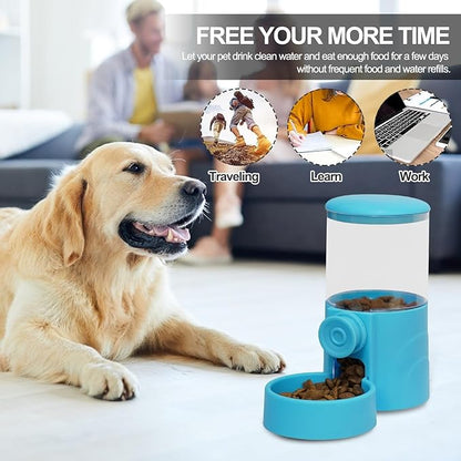 Pet Food Dispenser,Pet Water Dispenser,Automatic Pet Feeder,Rabbit Food Bowl,Water Dispenser Set for Bunny Kitten Guinea Pig Ferret Small Dog Grey 2