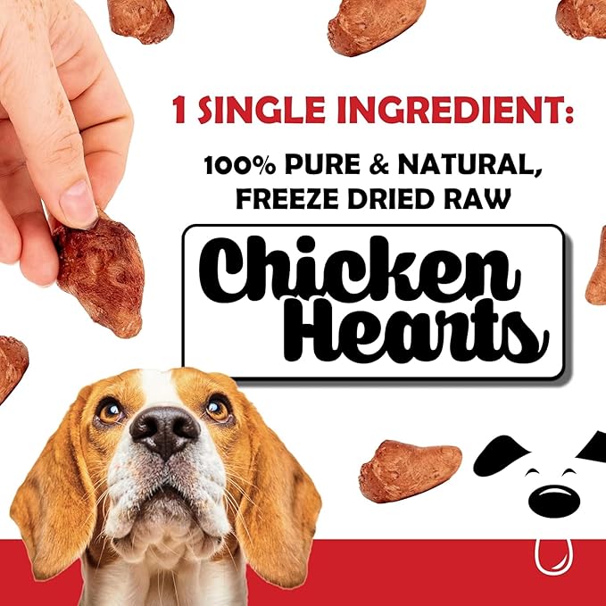 Winni Treats Freeze Dried Chicken Hearts for Dogs - Single Ingredient, Preservative-Free, Premium Chicken Hearts, High in Protein for Strong Muscles, Low in Fat, Healthy Dog Treats (3.75 Ounces)