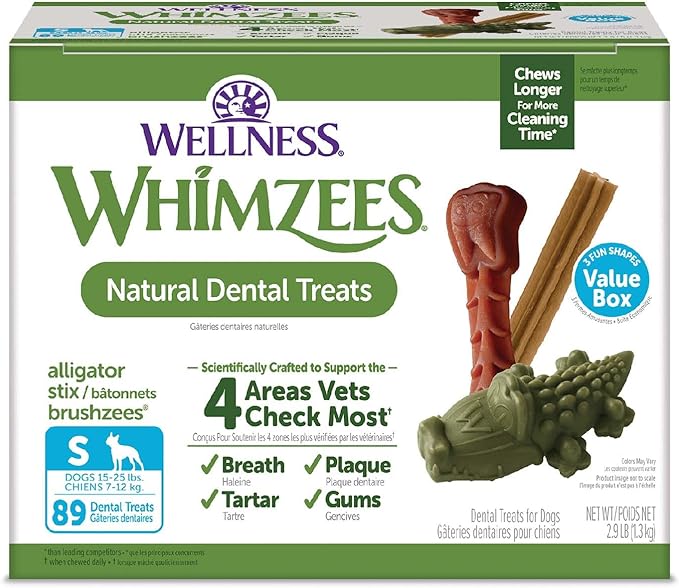 Wellness WHIMZEES Value Pack Dog Dental Treat, Chews, Freshens Breath, Small Size, 47.1 oz Box, 89 Count
