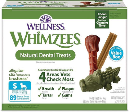 Wellness WHIMZEES Value Pack Dog Dental Treat, Chews, Freshens Breath, Small Size, 47.1 oz Box, 89 Count