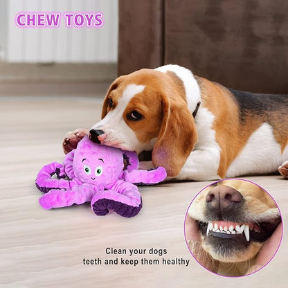 BUYPOW Dog Squeaky Toys Octopus - Tough Plush Large Medium & Small Dog Toys - Stuffed Animals Puppy Toys - Funny Cute Dog Toy for Dog Birthday Presents (Octopus Purple)