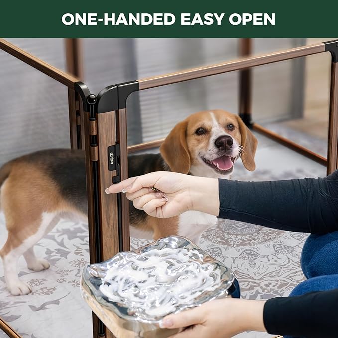 FXW AuraSpace Pro Acrylic Indoor Dog Playpen, Heavy-Duty with Metal Frame, 32" Height 6 Panels for Small and Medium Dogs, Walnut│Patented