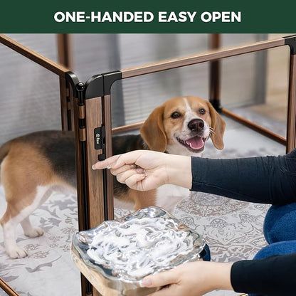 FXW AuraSpace Pro Acrylic Indoor Dog Playpen, Heavy-Duty with Metal Frame, 32" Height 6 Panels for Small and Medium Dogs, Walnut│Patented