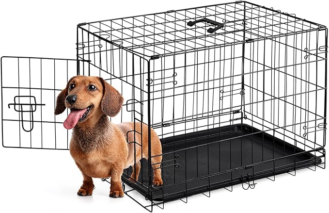 Sweetcrispy 30 Inch Single Door Dog Crate, Metal Pet Kennel with Secure Lock, Foldable Design, Removable Tray for Easy Cleaning, Portable Puppy Cage for Small Dogs, Ideal for Training & Travel