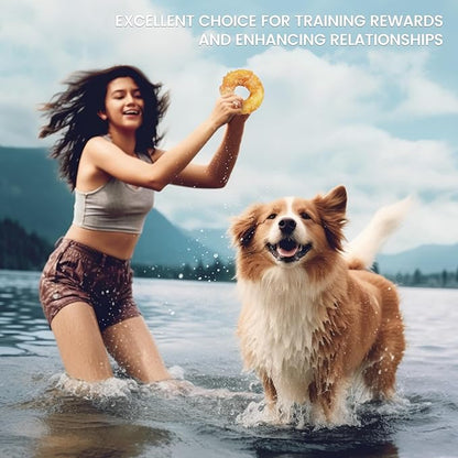 Pawmate Dog Treats Large Breed, Chicken Wrapped Rawhide Donut Rings, Rawhide Dog Chews Long Lasting, Grain Free Training Snacks with Taurine for Medium Large Dogs, 4 Counts