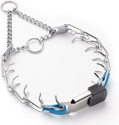 Herm Sprenger Chrome Plated Steel Dog Collar with Quick Release ClicLock Buckle O-Ring Biothane Insert Training Collar Made in Germany (Cerulean Blue, 16in x 2.25mm(Neck Size up to 13-14in))
