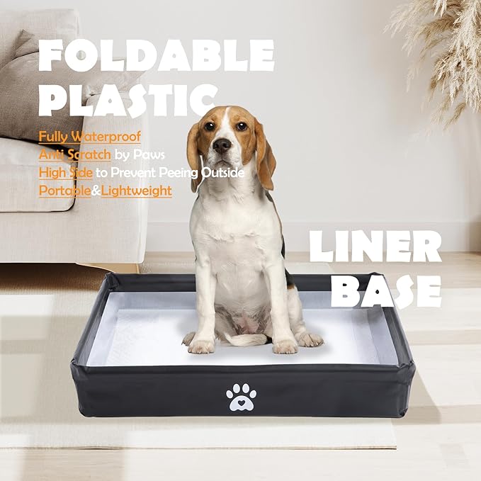 MEEXPAWS Dog Pee Pad Holder Tray Foldable, Puppy Pad Holder Liner Base High Side, Dog Litter Box Indoor for Small Dog 23 x15 in, Training Pad Holder Leak-Proof, Potty Pad Holder for Dogs Easy Clean