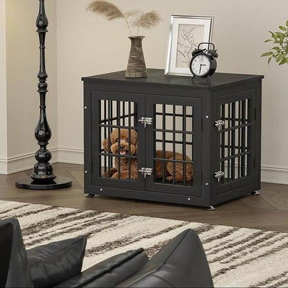 rehomerance 26 Inch Heavy Duty Dog Crate Furniture for Small Dogs, Decorative Pet House End Table, Wooden Cage Kennel Furniture Indoor, Black