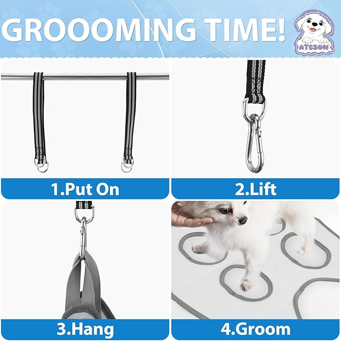 ATESON Pet Grooming Hammock Harness for Medium/Large Dogs Nail Trimming, Dog Sling for Cutting Nails, Dog Hanging Holder Hanger with Nail Clippers, Nail File, Scissors