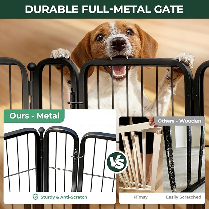 FXW Dog Gate Extra Wide Designed for Indoor Use, Adjustable Width Up to 165-inch Wide (32" H 6 Wire Panels for Small and Medium Dogs), Black