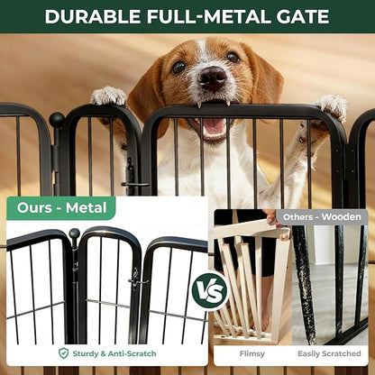 FXW Dog Gate Extra Wide Designed for Indoor Use, Adjustable Width Up to 111-inch Wide (32" H 4 Wire Panels for Small and Medium Dogs), Black