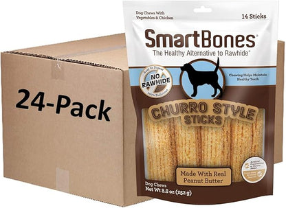 SmartBones Churro-Style Sticks 14 Count, Made with Real Peanut Butter, Rawhide-Free Chews for Dogs