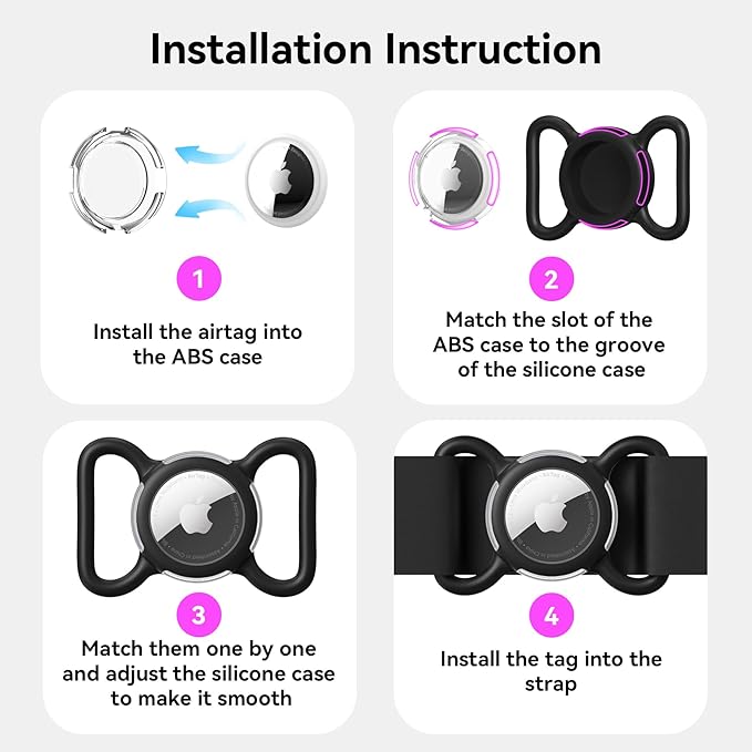 Waterproof Airtag Holder for Dog Collar, Soft Full-Body Protective Airtag Holder for Dog & Cat Collars, Ultra-Durable, Easy Installation, Lightweight Clear Airtag Case (Pink, Large)
