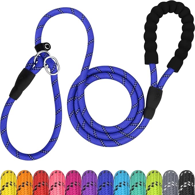 TagME 6ft Slip Dog Lead, No Pull Reflective Training Leash with Padded Handle, Professional Rope P-Leash for Small Medium Large Dogs, Heavy Duty Correction Lead for Walking & Training (Navy Blue)