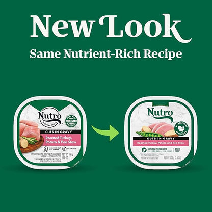 Nutro Adult Wet Dog Food, Natural Grain Free Dog Food Wet Cuts in Gravy Roasted Turkey, Potato & Pea Stew Recipe, 3.5 oz. Trays (Pack of 24)