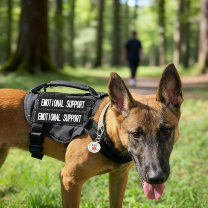 Emotional Support Dog Patches 2 pcs, Emotional Animal ESA ID Tag, Easily Attach to Collar, Harness (M)