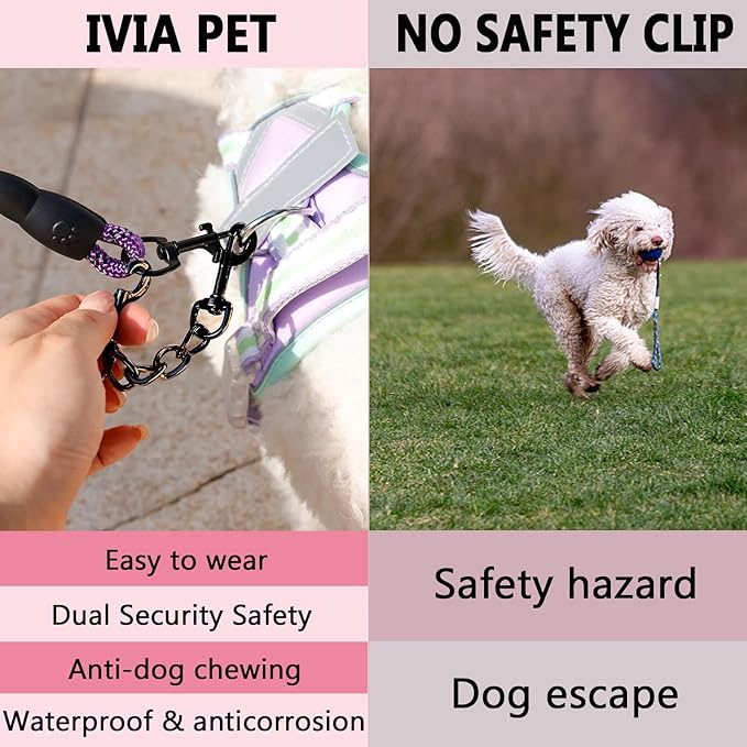 2 PCS Dog Collar Metal Safety Clip, Harness Collar Leash Chain Connector, Heavy Duty Double End Spring Backup Buckle Clasp, Escape-Proof Safety Accessory (Small, Black)
